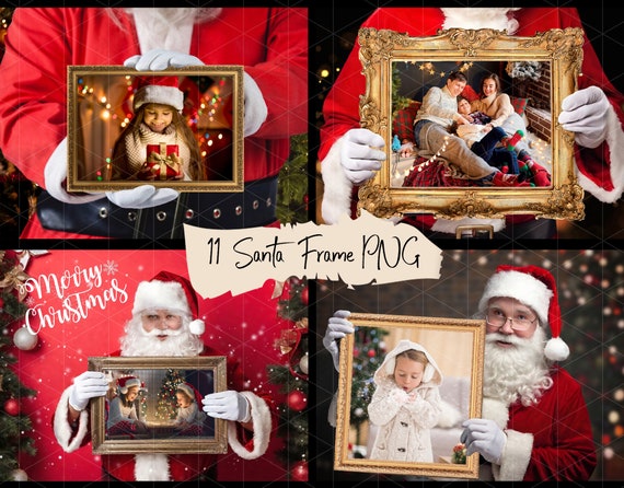 11 Santa Frame Vintage, Christmas Digital Backdrops, PNG Overlays, Photo Overlay, Christmas Clipart