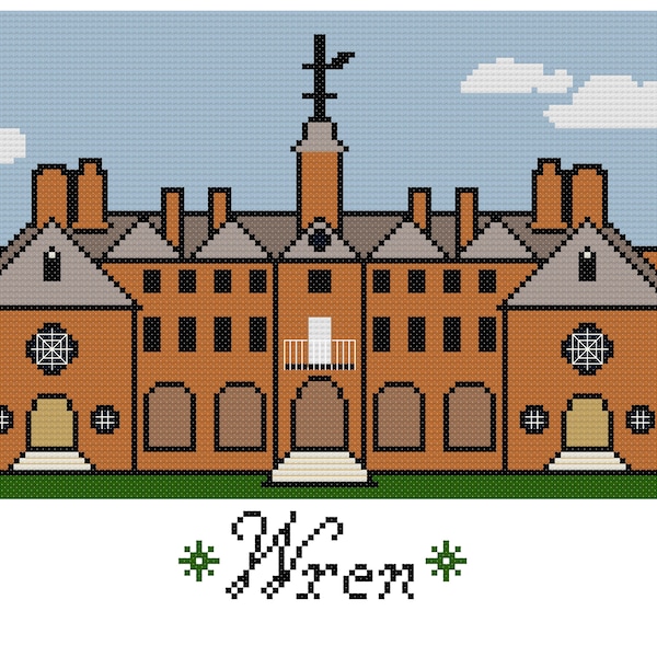 Wren Building Simple Cross Stitch Pattern - William and Mary - Colonial Williamsburg, Virginia