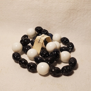 Vintage Glass Bead &quot;Mardi Gras&quot; Necklace, made in Czechoslovakia, black and white beads