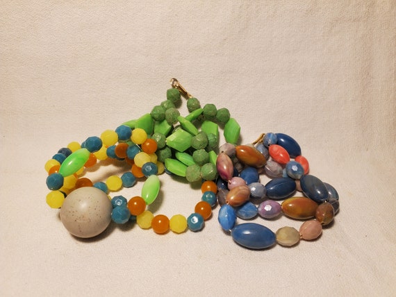 Vintage set of 3 Mardi Gras Necklaces, multi-colo… - image 1