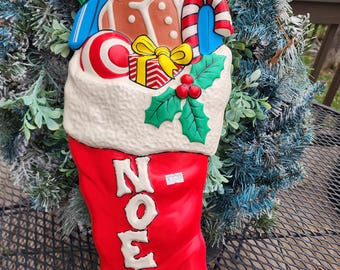 Vintage Christmas Stocking Blow Molded Plastic Decoration, Empire Plastics,