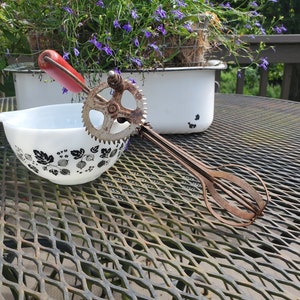 Antique Hand Blender, whipper, hand mixer, red handle