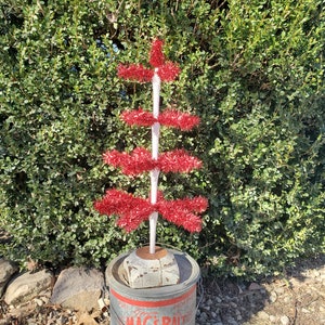 Handmade Tinsel Tree, Red, 4 row, home decor