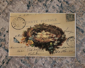Vintage Inspired Easter Print, bird nest and eggs
