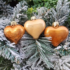 Vintage set of 3 Heart Shaped Glass Ornaments, West Germany, Valentine&#39;s Day