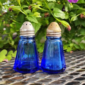 Vintage Cobalt Blue Glass Salt & Pepper Shakers