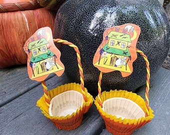 Pair of Vintage Paper Nut Cups, Candy Container, Haunted House Halloween