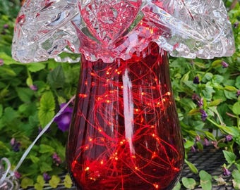 Vintage Depression Glass Upcycled Light-up Mushroom, Luminary, Solar Lighting