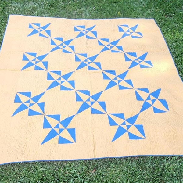 Vintage Quilt, Pinwheel Pattern, Yellow/Blue, full,