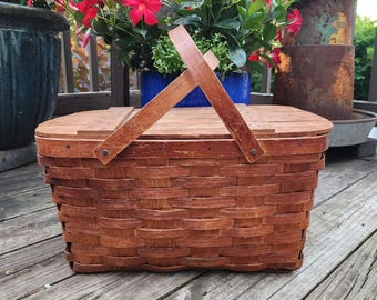 Vintage Wooden Picnic Basket