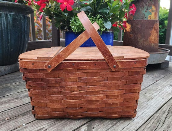 Vintage Wooden Picnic Basket