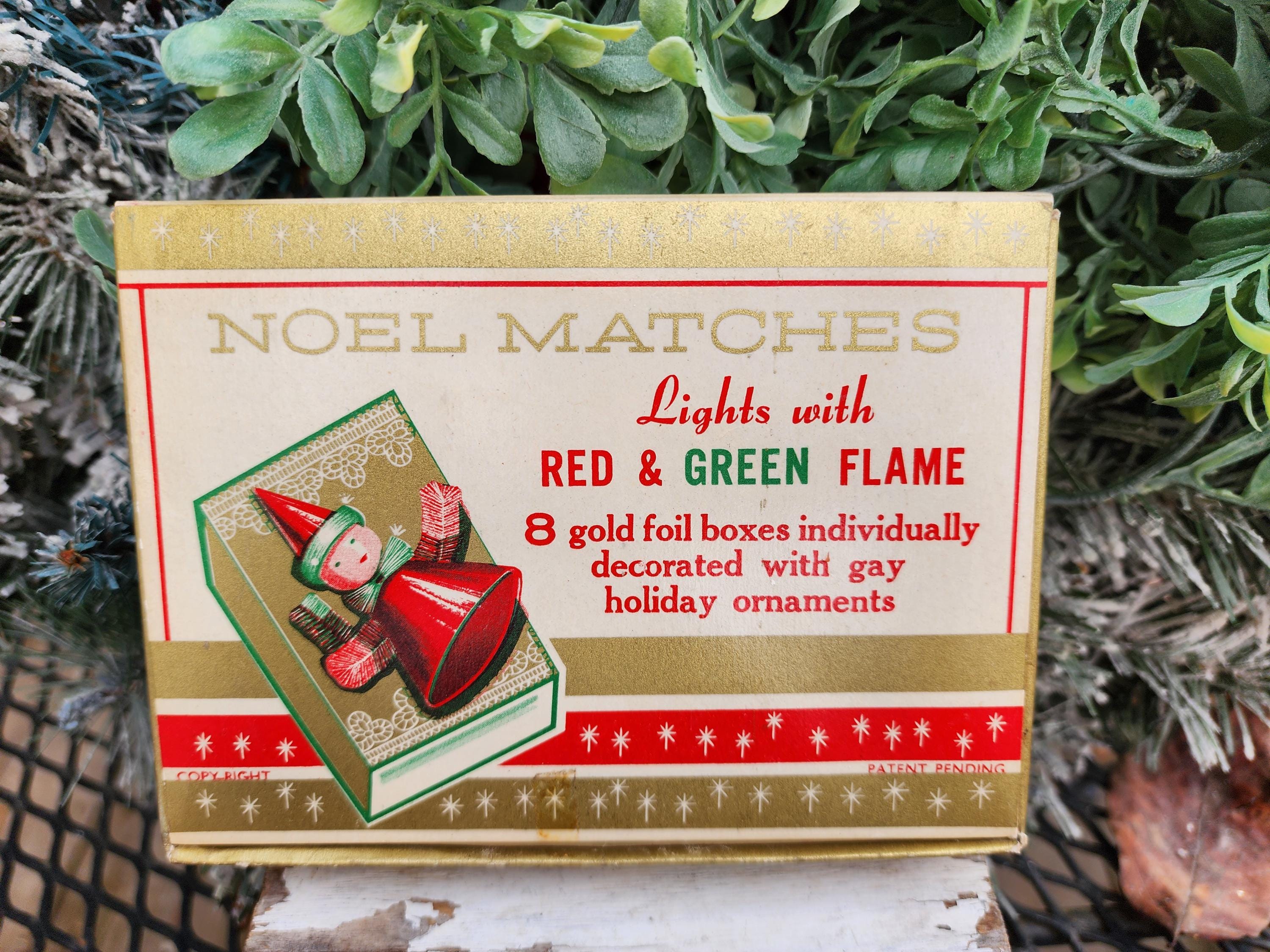 Vintage Christmas Noel Matches, Green Flame, Decorated Boxes