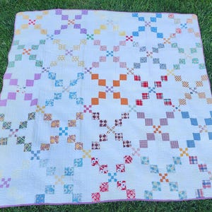 Vintage Irish Chain Pattern Quilt, muti-colored, full, machine quilted
