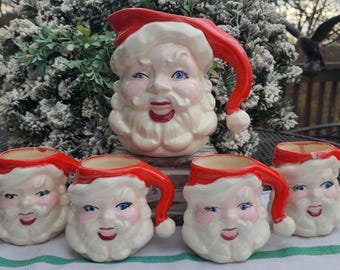 Vintage Retro Holt Howard Merry Whiskers Winking Santa Pitcher and