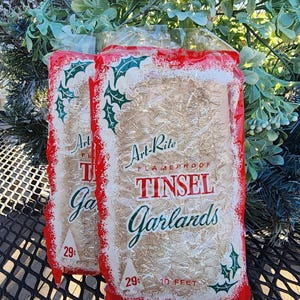 Vintage Christmas Art-Rite Flamepropf Tinsel Garland, set of 2 , 10ft. Each, feather tree, Silver Sparkle
