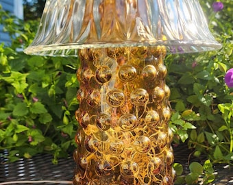 Vintage Hoosier Glass Upcycled Mushroom, Luminary with Solar Light