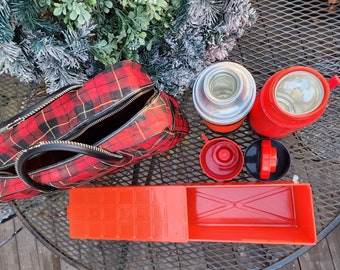 ビンテージTHERMOS 未使用 デッドストック ピクニックセット Vintage 4 Piece Picnic Set, Plaid Bag, Sandwich Keeper, Aladdin