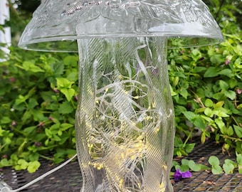 Upcycled Glass Mushroom Luminary, Solar Fairy Light Decor
