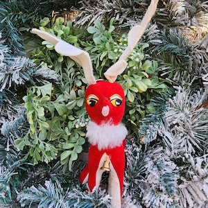 Vintage Christmas Red Plush MCM Reindeer, Japan