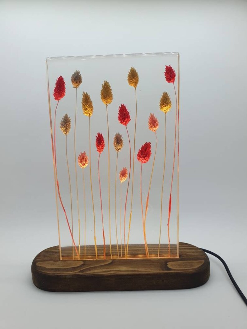 Epoxy Resin Lamp With Flowers Epoxy Night Light Decorative Etsy