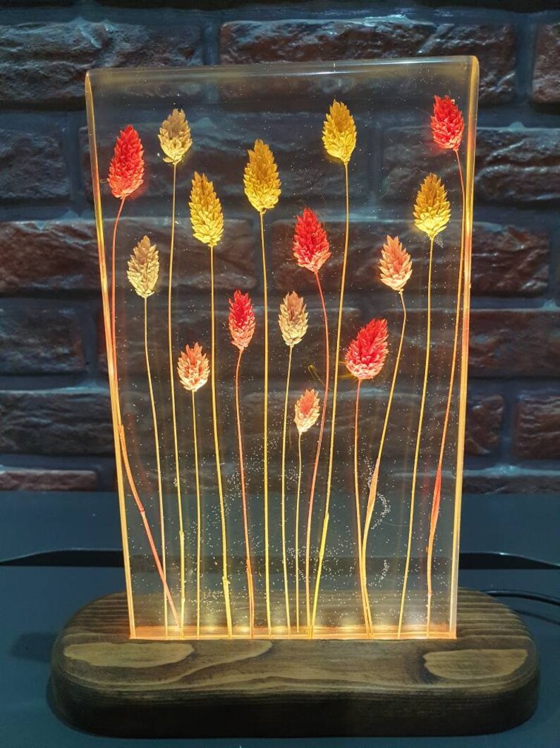 Epoxy Resin Lamp With Flowers Epoxy Night Light Decorative Etsy