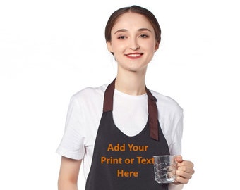 Personalised Black Canvas Apron with Adjustable Neck Strap and Front Pocket, Add Your Logo, Text, and Photo