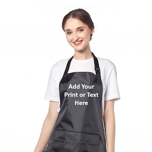 Personalised Wipeable Sanitazible Black Waterproof Soft PVC Apron with Adjustable Neck Strap and Front Pocket, Add Your Text and Logo image 1