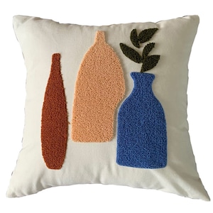 Lujosa funda de cojín bordada de algodón con cremallera invisible, 45 cm x 45 cm (18&#39;&#39; x 18&#39;&#39;) cuadrada