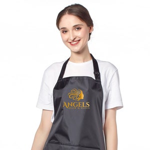 Personalised Wipeable Sanitazible Black Waterproof Soft PVC Apron with Adjustable Neck Strap and Front Pocket, Add Your Text and Logo Apron only