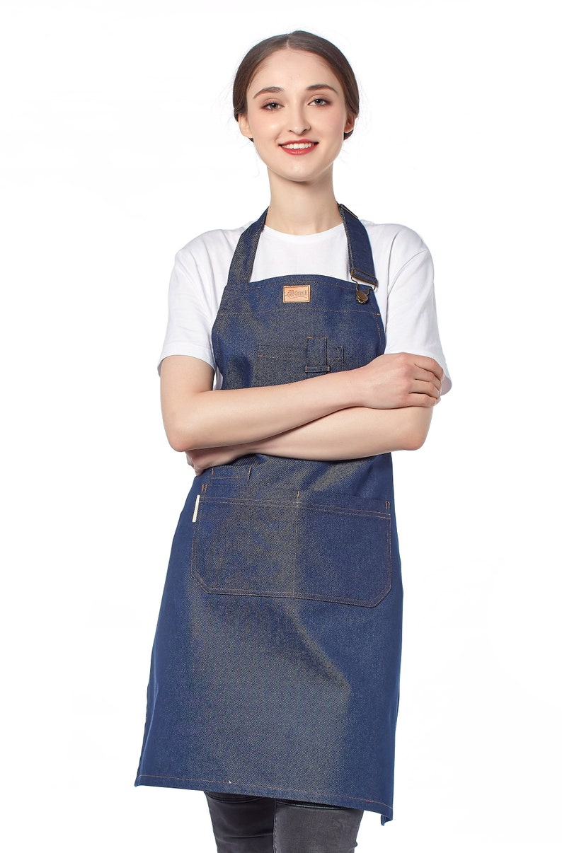 Luxury Navy Blue Denim Apron With Adjustable Neck Strap and Etsy