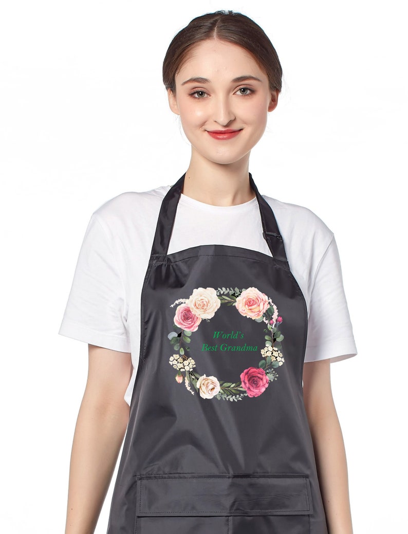 Personalised Wipeable Sanitazible Black Waterproof Soft PVC Apron with Adjustable Neck Strap and Front Pocket, Add Your Text and Logo image 6