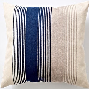 Luxury Blue and Grey Woven Stripe Jacquard Cotton Cushion Cover with Invisible Zipper, 18‘’ x 18’’ (45cm x 45 cm) Square