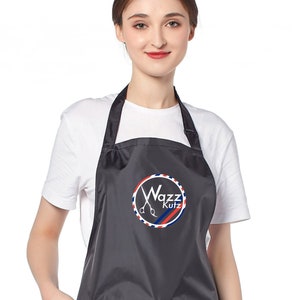 Personalised Wipeable Sanitazible Black Waterproof Soft PVC Apron with Adjustable Neck Strap and Front Pocket, Add Your Text and Logo image 4