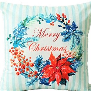 Handmade Ribbon Embroidery Christmas Flower Cushion Cover with Invisible Zipper, 18’’ x 18’’ (45cm x 45cm) Square