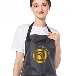 Personalised Wipeable Sanitazible Black Waterproof Soft PVC Apron with Adjustable Neck Strap and Front Pocket, Add Your Text and Logo image 5