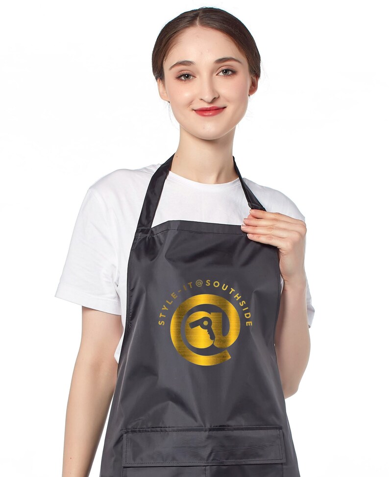 Personalised Wipeable Sanitazible Black Waterproof Soft PVC Apron with Adjustable Neck Strap and Front Pocket, Add Your Text and Logo image 5