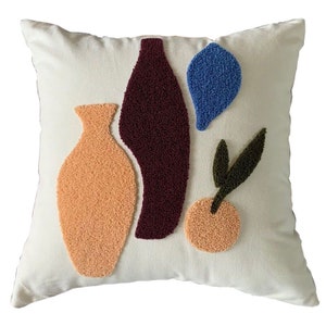 Luxury Cotton Tufted Embroidery Cushion Cover with Invisible Zipper, 18‘’ x 18’’ (45cm x 45 cm) Square