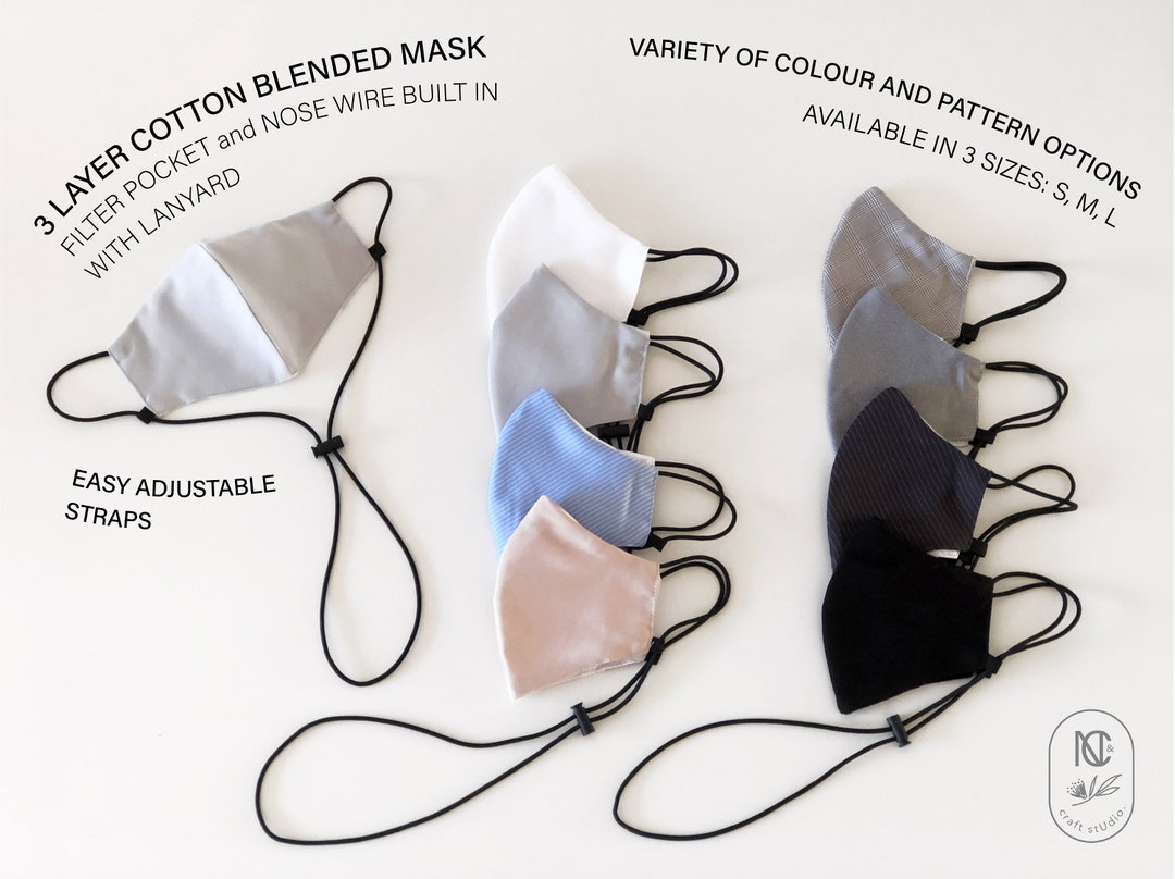 3 Layer Face Mask With Lanyard Adult, Teen, Kid Cotton Poly Face Mask