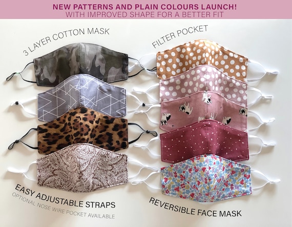Adult, Kid Face Mask | Reusable 3 layer Cotton Mask | Filter Pocket Mask | Reversible Face Mask| Headband with Mask | Made to order