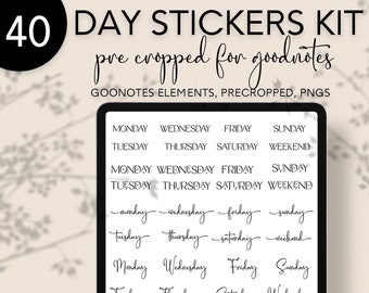Days of the Week Digital Stickers for Goodnotes Precropped Elements Collection Digital Planner Stickers Script Sticker Minimalist Kit 05
