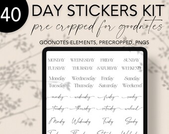 Days of the Week Digital Stickers for Goodnotes Digital Planner Stickers Precropped Elements Collection Minimalist Essential Text Kit 04