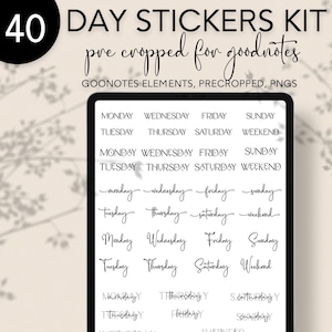 Days of the Week Digital Stickers for Goodnotes Precropped Elements Collection Digital Planner Stickers Script Sticker Minimalist Kit 05