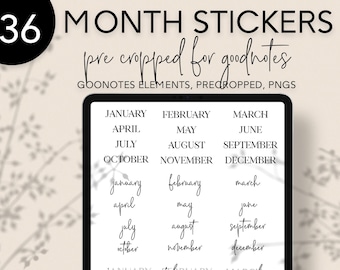 Month Digital Stickers for Planners Goodnotes Precropped Stickers Elements Collection Months of the Year Aesthetic Essential Calendar