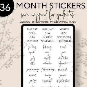 Month Digital Stickers for Planners Goodnotes Precropped Stickers Elements Collection Months of the Year Aesthetic Essential Calendar