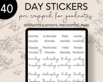 Days of the Week Stickers Goodnotes Digital Planner Stickers Precropped Elements Collection Black Functional Text Minimalist Essential