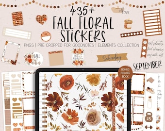 Fall Digital Stickers Goodnotes Floral Sticker Book Autumn Planner Widgets Elements Collection PreCropped Dark Mode Quotes CFF