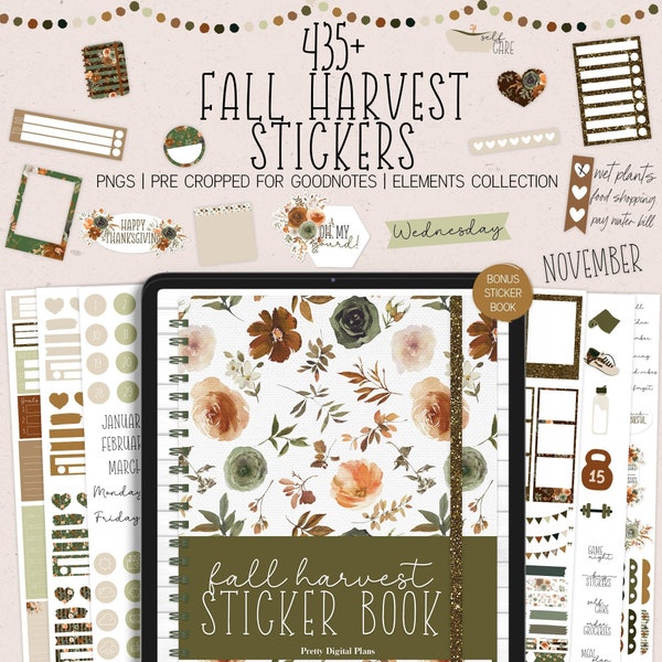 Thanksgiving Digital Stickers Goodnotes Floral Sticker Book Autumn Planner Widgets Fall Harvest Elements Collection Functional Icons FHF