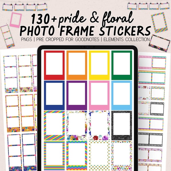 Pride Digital Photo Frames Goodnotes Pride Film Strip Stickers Floral Memory Keeping Overlays Collage Elements Pre Cropped Aesthetic
