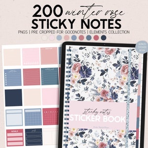 Winter Sticky Notes Christmas Digital Stickers Goodnotes Precropped Post It Memo Floral Aesthetics Planner Sticker Pack Calendar WRF
