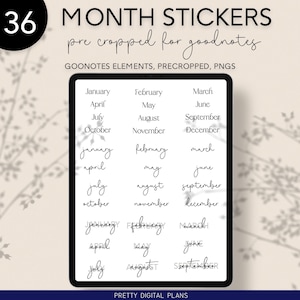 Month Digital Stickers for Planners Goodnotes Precropped Stickers Elements Collection Months of the Year Minimalist Essential Calendar